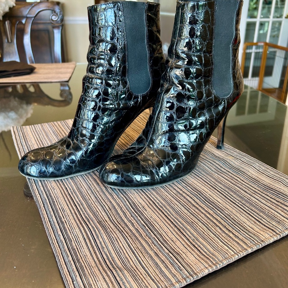 Kate Spade “Katrin” Croc Embossed Patent Leather Boots with Stilettos in Size 10 - Picture 5 of 6